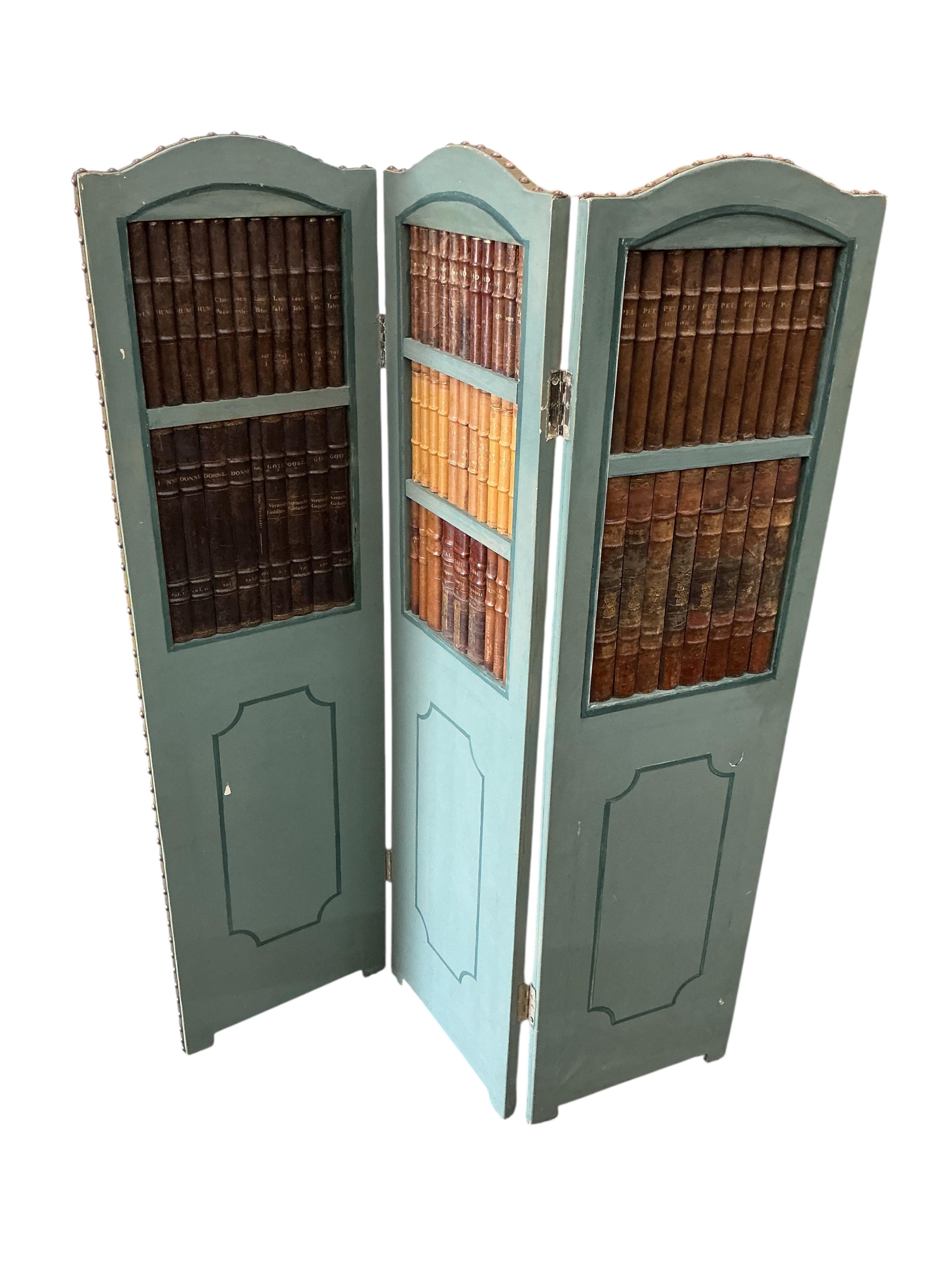 A three-fold faux book spine inset screen, each panel width 34cm, height 124cm
